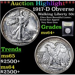 ***Auction Highlight*** 1917-D Obverse Walking Liberty Half Dollar 50c Graded Choice+ Unc By USCG (f