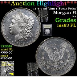 ***Auction Highlight*** 1878-p 8tf Vam 1 'Spear Point' Morgan Dollar $1 Graded Select Unc PL By USCG