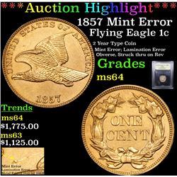 ***Auction Highlight*** 1857 Mint Error Flying Eagle Cent 1c Graded Choice Unc By USCG (fc)
