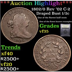 ***Auction Highlight*** 1802/0 Rev '02 C-2 Draped Bust Half Cent 1/2c Graded vf++ By USCG (fc)