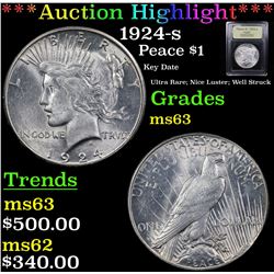 ***Auction Highlight*** 1924-s Peace Dollar $1 Graded Select Unc By USCG (fc)