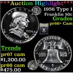 ***Auction Highlight*** 1956 Type 1 Franklin Half Dollar 50c Graded GEM++ Proof Cameo By USCG (fc)