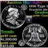 Image 1 : ***Auction Highlight*** 1956 Type 1 Franklin Half Dollar 50c Graded GEM++ Proof Cameo By USCG (fc)