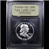 Image 4 : ***Auction Highlight*** 1956 Type 1 Franklin Half Dollar 50c Graded GEM++ Proof Cameo By USCG (fc)