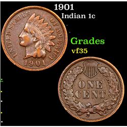 1901 Indian Cent 1c Grades vf++