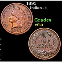 1891 Indian Cent 1c Grades vf++