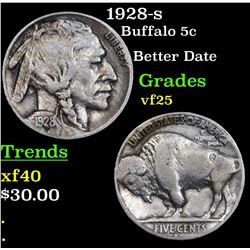 1928-s Buffalo Nickel 5c Grades vf+