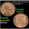 Image 1 : 1919-p Tiger Toining Lincoln Cent 1c Grades Select Unc BN