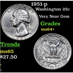 1951-p Washington Quarter 25c Grades Choice+ Unc