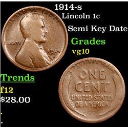 1914-s Lincoln Cent 1c Grades vg+