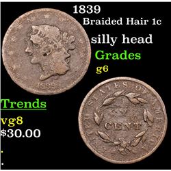 1839 Braided Hair Large Cent 1c Grades g+