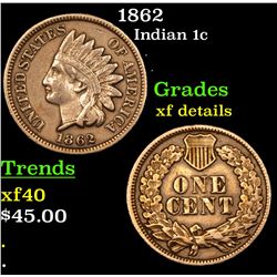 1862 Indian Cent 1c Grades xf details