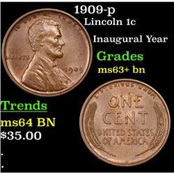 1909-p Lincoln Cent 1c Grades Select+ Unc BN