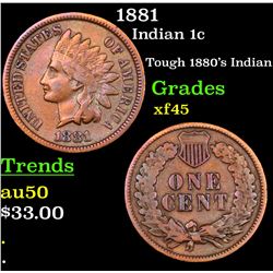 1881 Indian Cent 1c Grades xf+