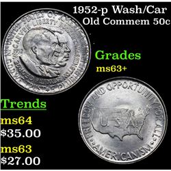 1952-p Wash/Car Old Commem Half Dollar 50c Grades Select+ Unc