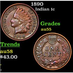 1890 Indian Cent 1c Grades Choice AU