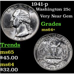 1941-p Washington Quarter 25c Grades Choice+ Unc