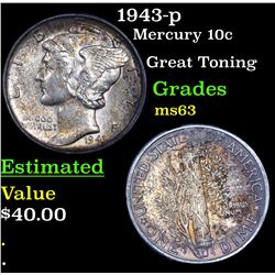1943-p Mercury Dime 10c Grades Select Unc