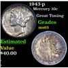 Image 1 : 1943-p Mercury Dime 10c Grades Select Unc