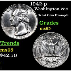 1942-p Washington Quarter 25c Grades GEM Unc