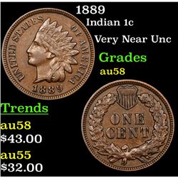 1889 Indian Cent 1c Grades Choice AU/BU Slider