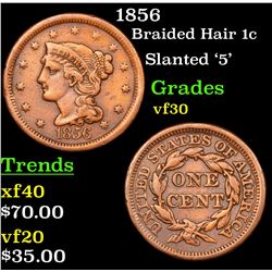 1856 Braided Hair Large Cent 1c Grades vf++