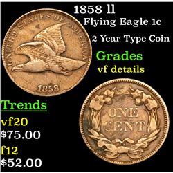 1858 ll Flying Eagle Cent 1c Grades vf details