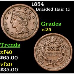 1854 Braided Hair Large Cent 1c Grades vf++