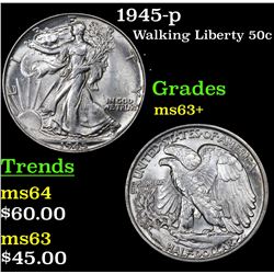 1945-p Walking Liberty Half Dollar 50c Grades Select+ Unc