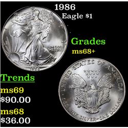 1986 Silver Eagle Dollar $1 Grades Gem++ Unc