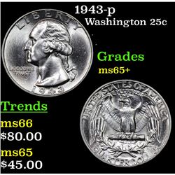 1943-p Washington Quarter 25c Grades GEM+ Unc