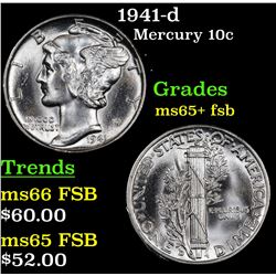 1941-d Mercury Dime 10c Grades GEM+ FSB