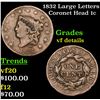 Image 1 : 1832 Large Letters Coronet Head Large Cent 1c Grades vf details