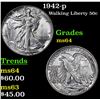 Image 1 : 1942-p Walking Liberty Half Dollar 50c Grades Choice Unc