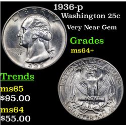 1936-p Washington Quarter 25c Grades Choice+ Unc