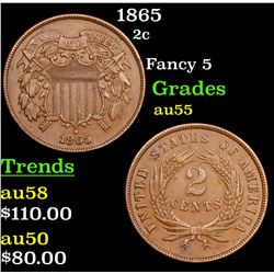 1865 Two Cent Piece 2c Grades Choice AU