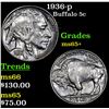 Image 1 : 1936-p Buffalo Nickel 5c Grades GEM+ Unc