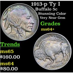1913-p Ty I Buffalo Nickel 5c Grades Choice+ Unc