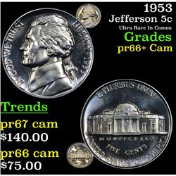 1953 Jefferson Nickel 5c Grades GEM++ Proof Cameo