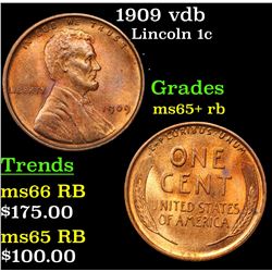 1909 vdb Lincoln Cent 1c Grades Gem+ Unc RB