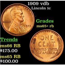 1909 vdb Lincoln Cent 1c Grades Gem+ Unc RB