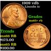 Image 1 : 1909 vdb Lincoln Cent 1c Grades Gem+ Unc RB