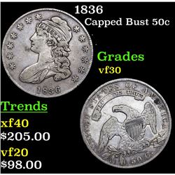 1836 Capped Bust Half Dollar 50c Grades vf++