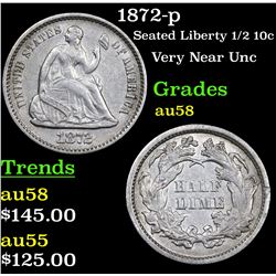 1872-p Seated Liberty Half Dime 1/2 10c Grades Choice AU/BU Slider