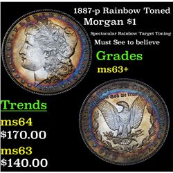 1887-p Rainbow Toned Morgan Dollar $1 Grades Select+ Unc
