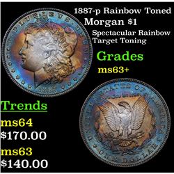 1887-p Rainbow Toned Morgan Dollar $1 Grades Select+ Unc