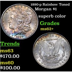 1890-p Rainbow Toned Morgan Dollar $1 Grades Select Unc