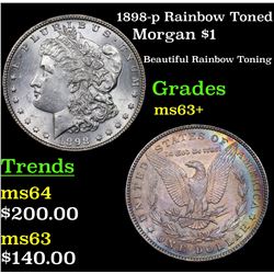 1898-p Rainbow Toned Morgan Dollar $1 Grades Select+ Unc