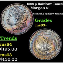 1888-p Rainbow Toned Morgan Dollar $1 Grades Select+ Unc