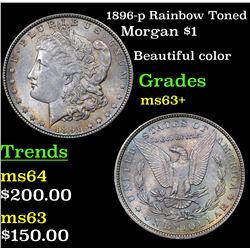 1896-p Rainbow Toned Morgan Dollar $1 Grades Select+ Unc